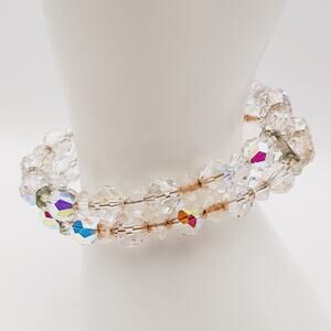 Vintage 1950s Clear Aurora Borealis Crystal Bracelet – Two Strand Memory Wire
